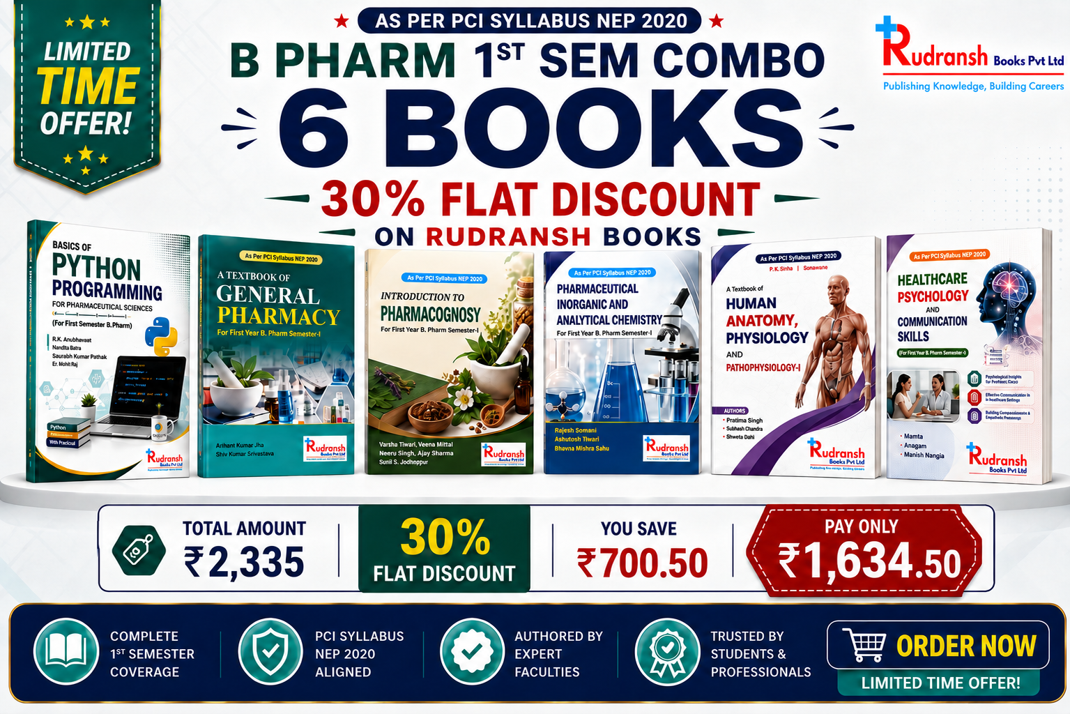B.Pharm 1st Semester New Books As per PCI Syllabus NEP 2020 Combo 6 books